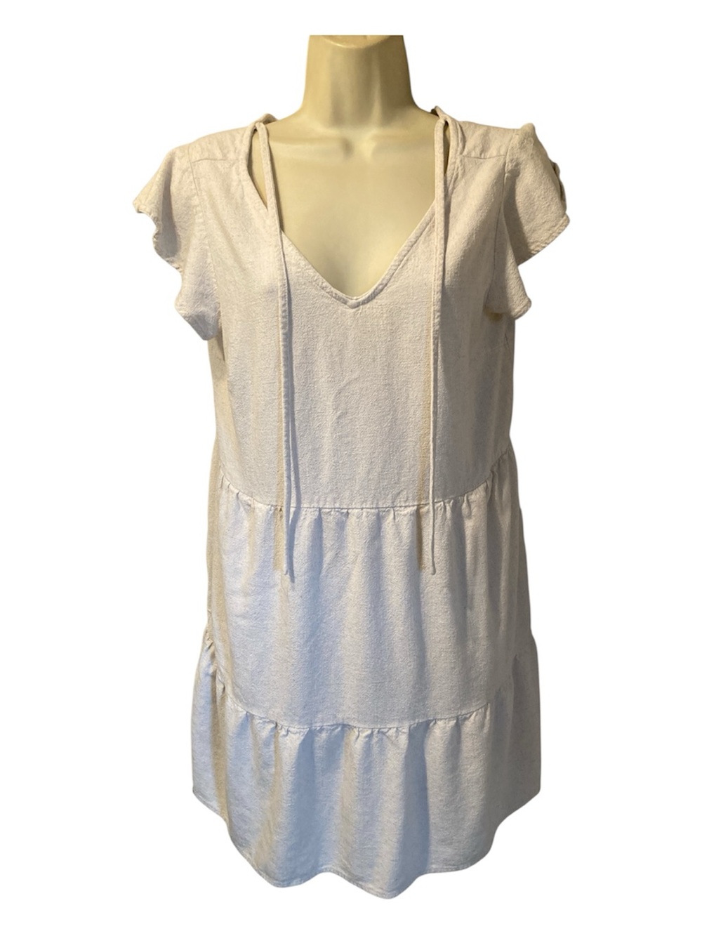 Women’s Cream Tiered V-Neck Summer Dress - Picture 2 of 2